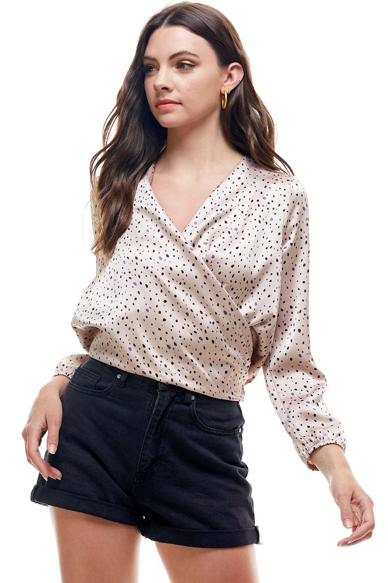 Small Dot Printed Surplice Wrap Blouse Top – weargreens